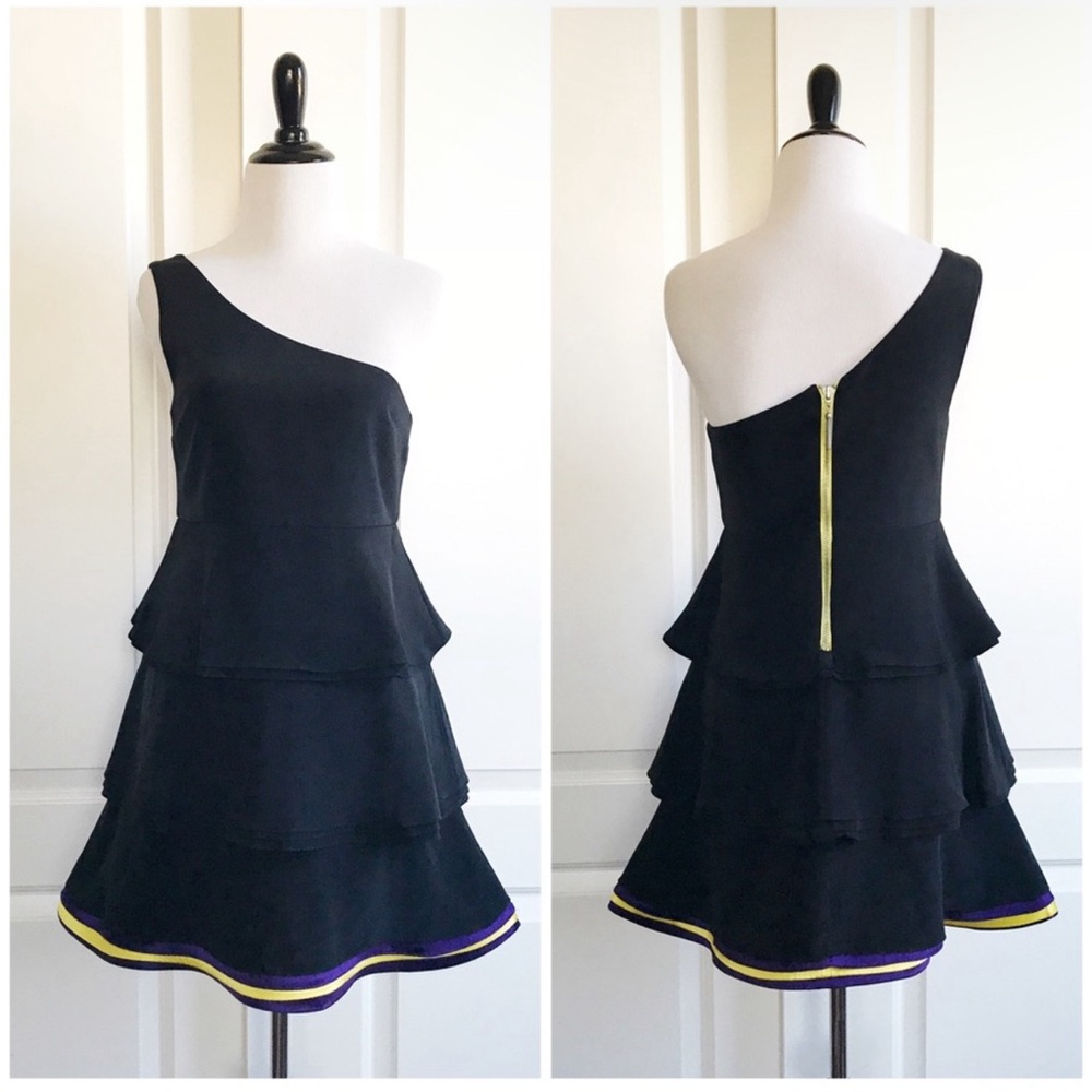 NWT ALICE & OLIVIA BLACK ONE SHOULDER SILK DRESS SIZE XS
